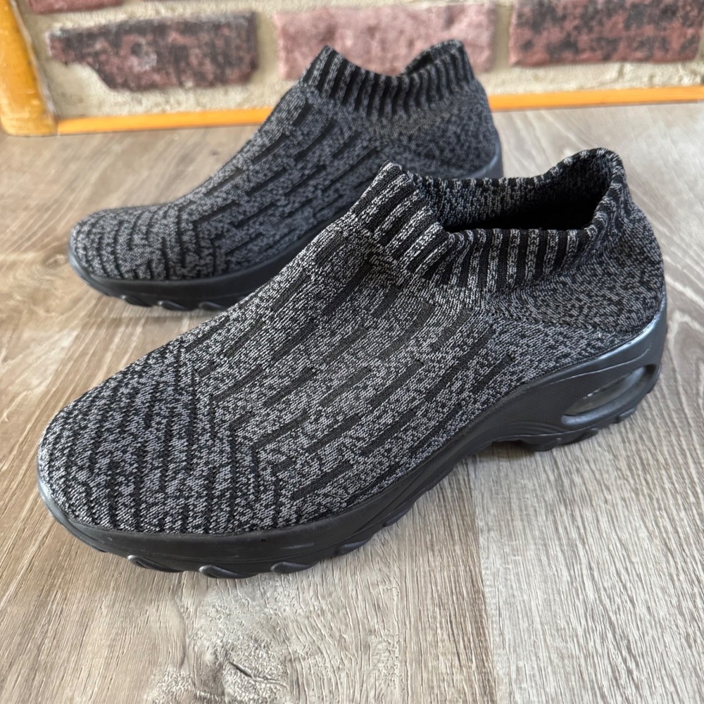 Mesh Slip On Sneakers Booties Black Charcoal Knit Air Cushion Walking Shoes 42